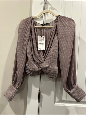 Zara Pleated Twist-Front Blouse - Dusty Mauve
